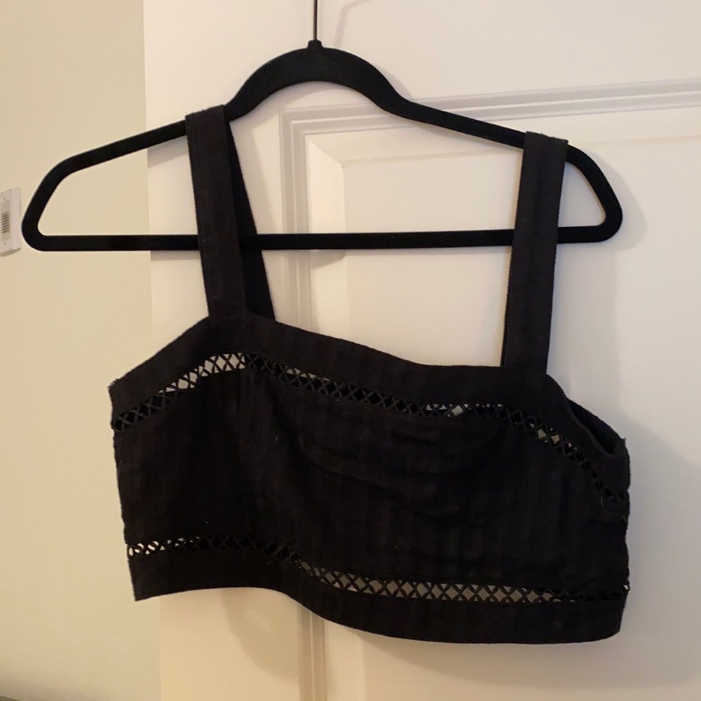 Black crop top eyelet trim
